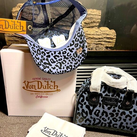 NWT Von Dutch RARE-HTF Blueberry Leopard Bag Snapback Hat w/Box-Dust bag - Picture 4 of 11
